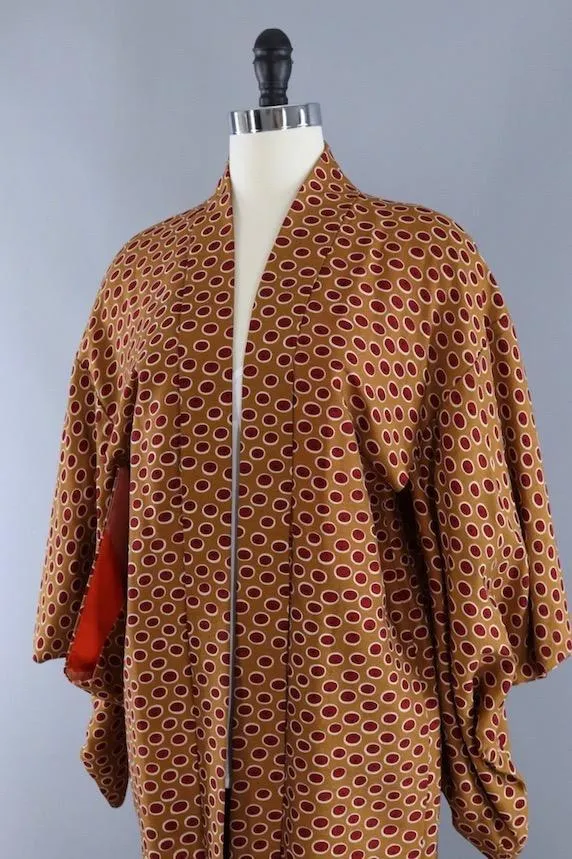 Vintage Brown & Red Dots Silk Kimono Cardigan