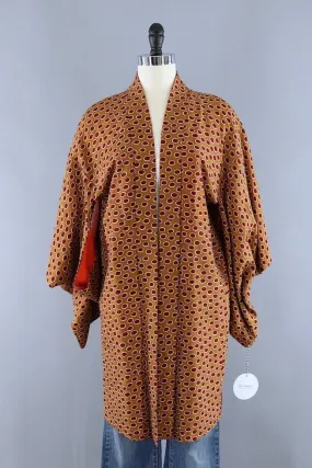 Vintage Brown & Red Dots Silk Kimono Cardigan