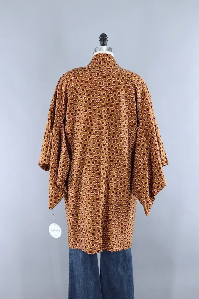 Vintage Brown & Red Dots Silk Kimono Cardigan