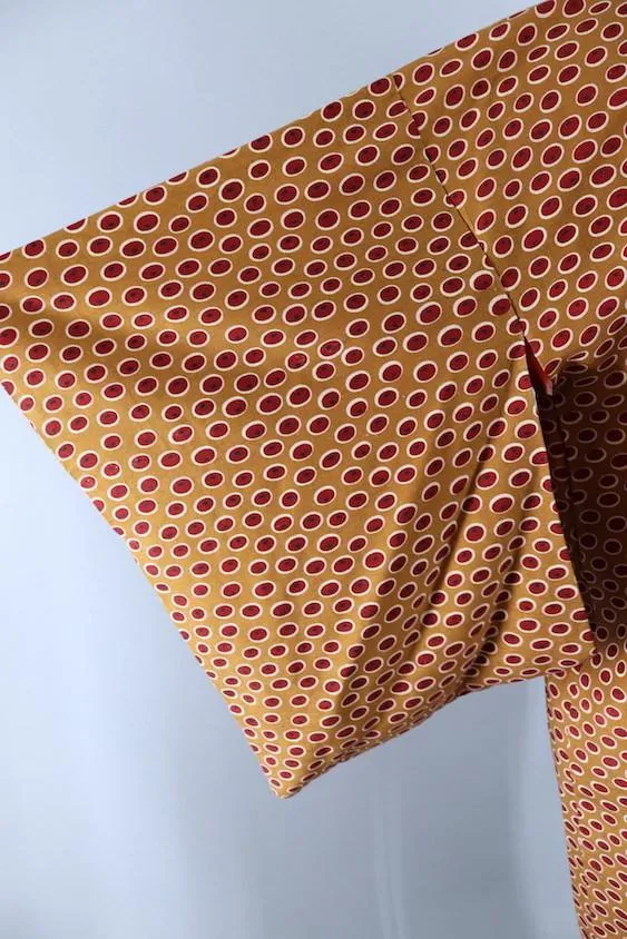 Vintage Brown & Red Dots Silk Kimono Cardigan
