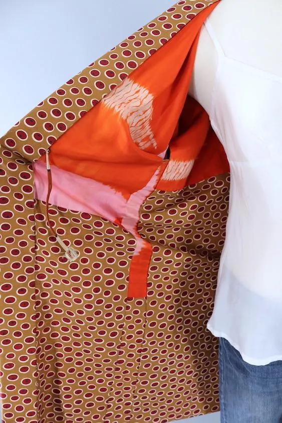 Vintage Brown & Red Dots Silk Kimono Cardigan