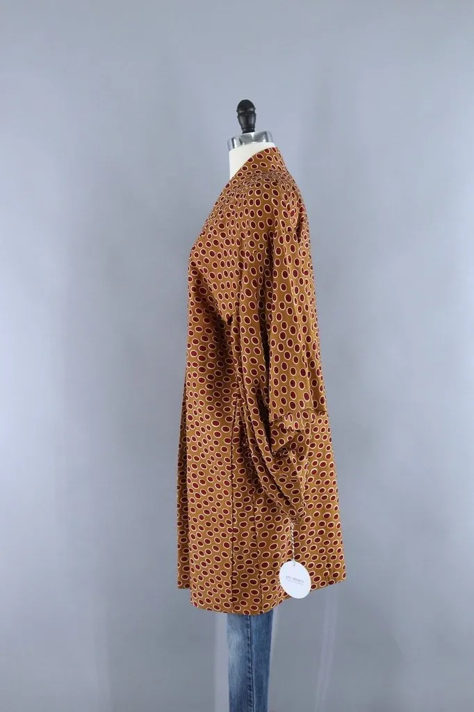 Vintage Brown & Red Dots Silk Kimono Cardigan