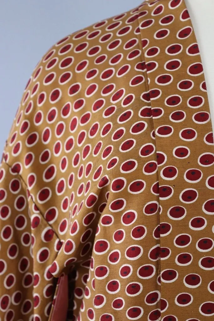 Vintage Brown & Red Dots Silk Kimono Cardigan