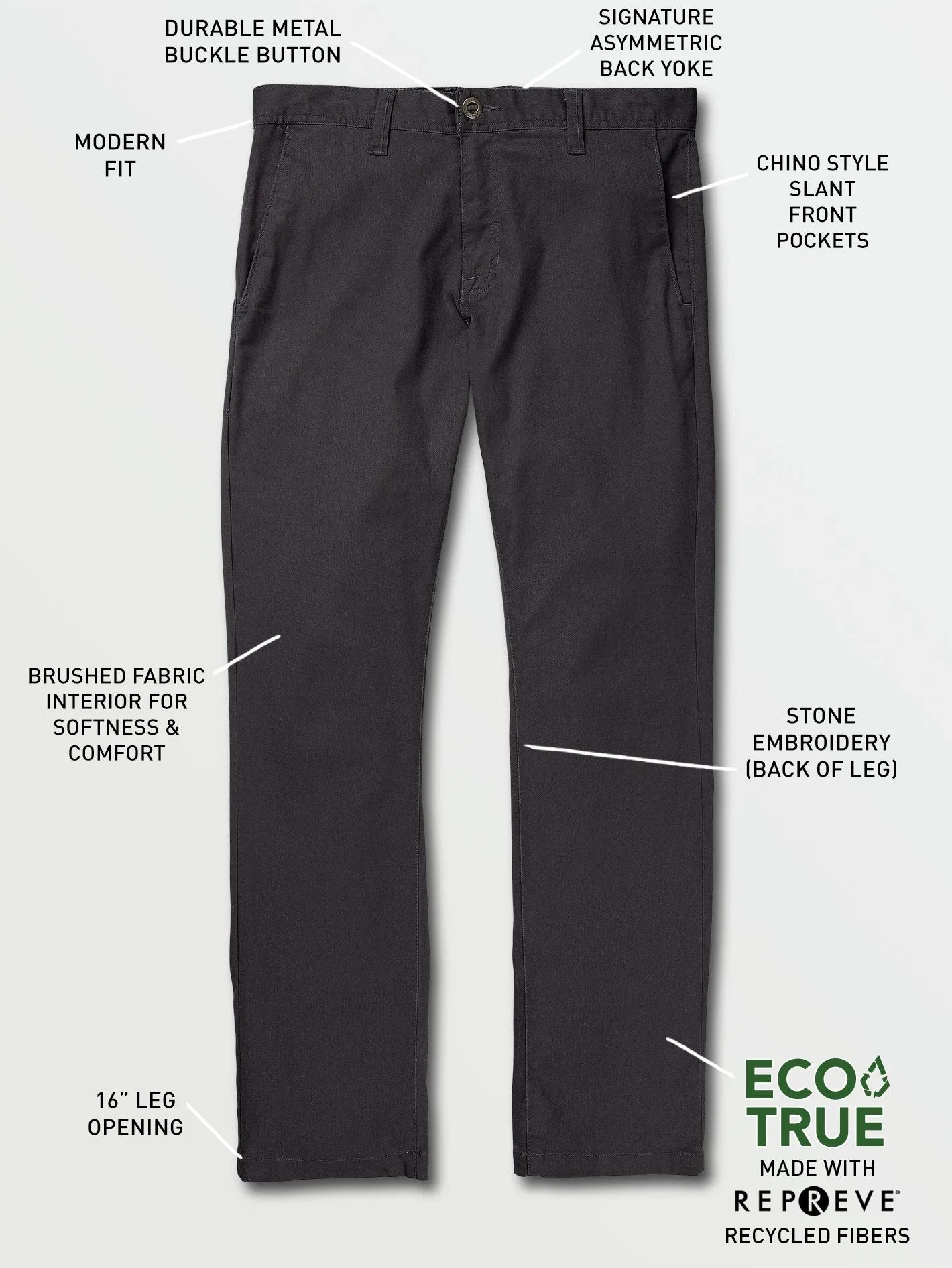 Volcom Frickin Modern Stretch Pants - Charcoal