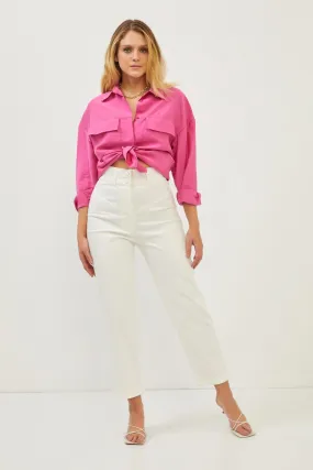 White Cotton Straight Leg Trousers
