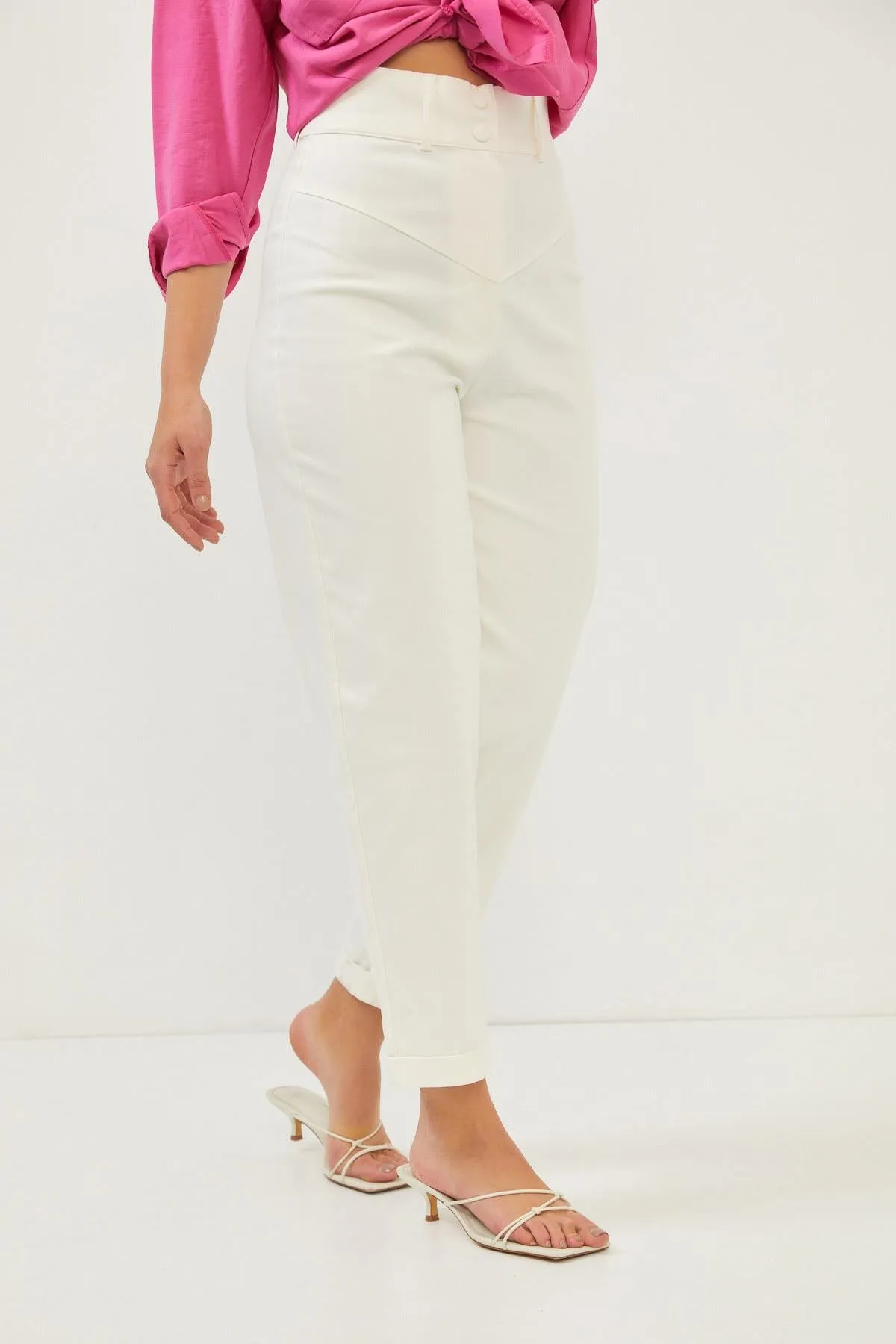 White Cotton Straight Leg Trousers
