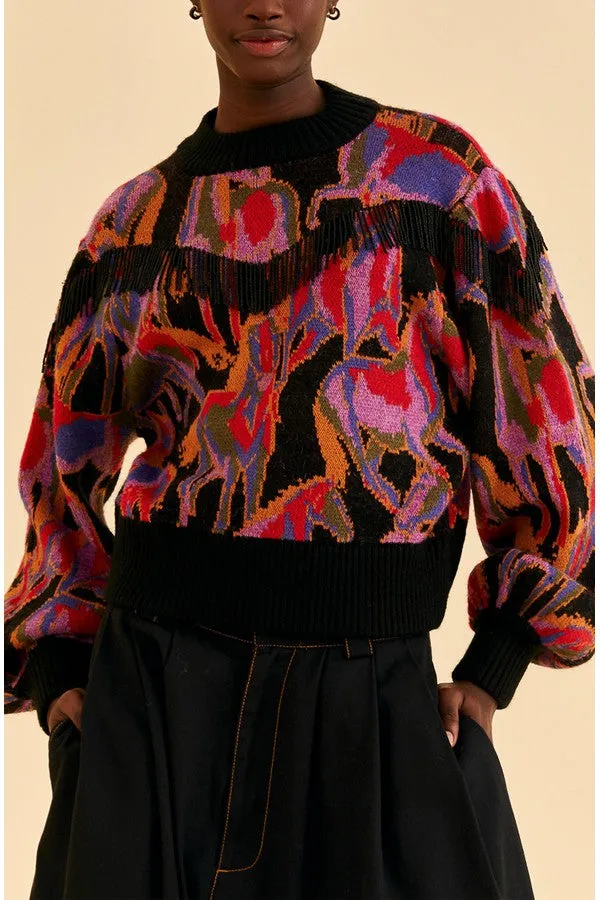 Wild Horses Black Fringe Sweater