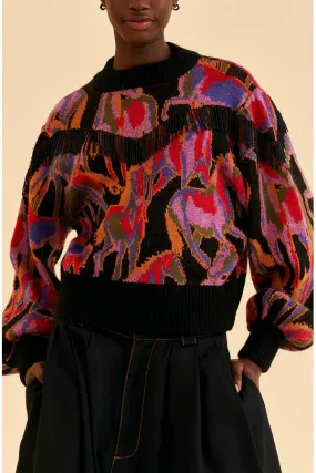 Wild Horses Black Fringe Sweater