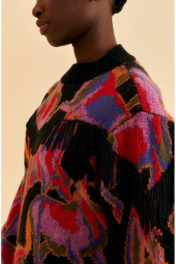 Wild Horses Black Fringe Sweater