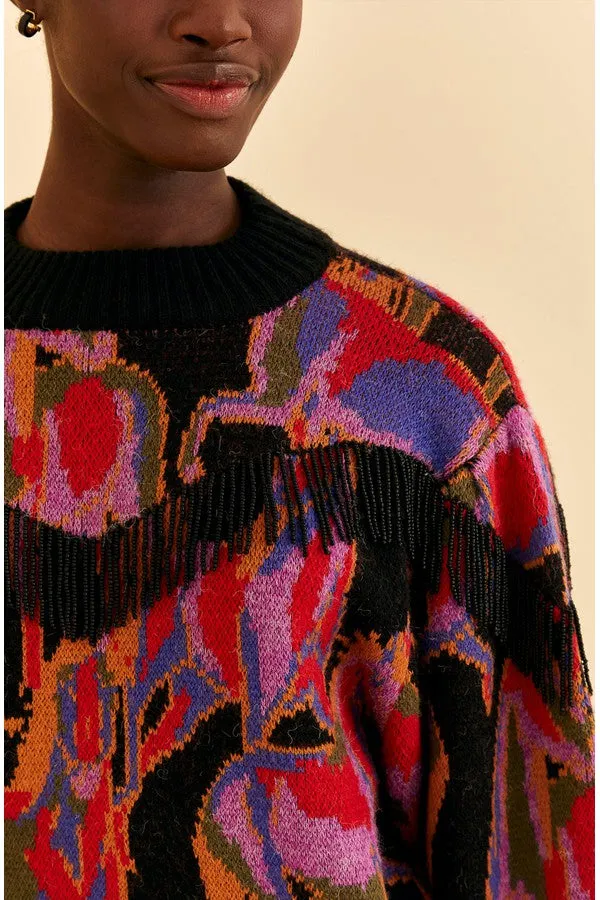 Wild Horses Black Fringe Sweater