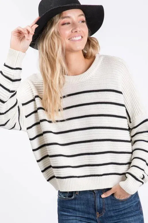 Winter Wonder Ivory and Black Striped Sweater
