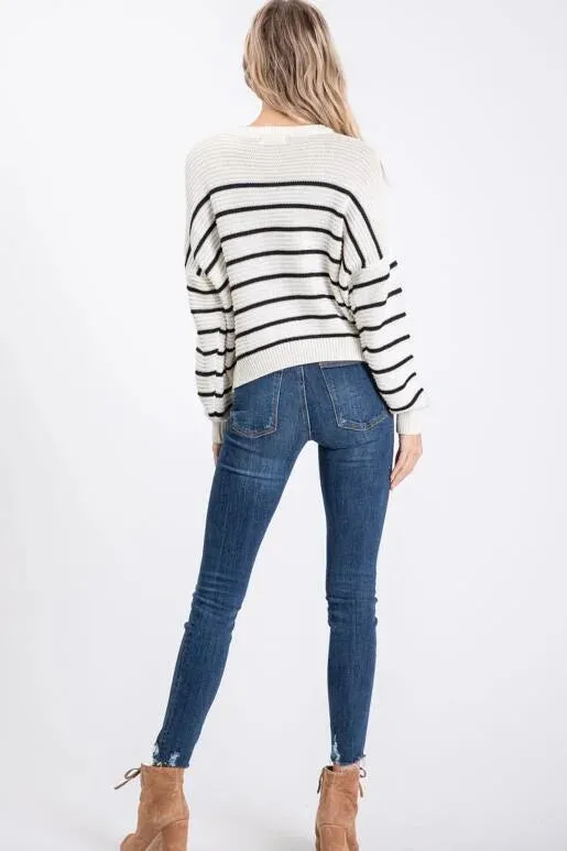Winter Wonder Ivory and Black Striped Sweater