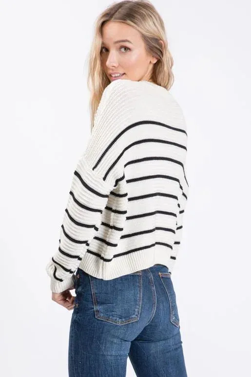 Winter Wonder Ivory and Black Striped Sweater