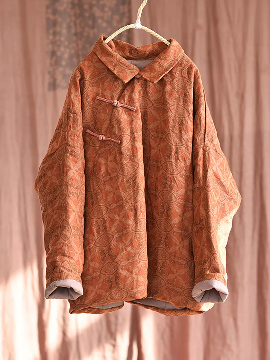 Women Ethnic Print Linen Padded Coat