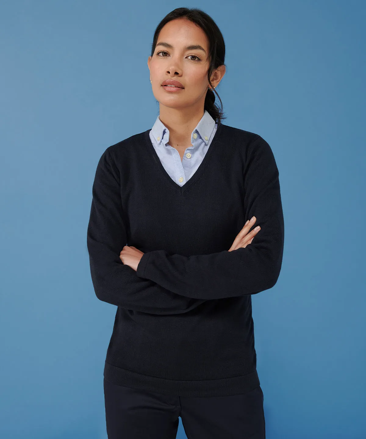 Womens 12 gauge v-neck jumper | Black