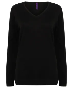 Womens 12 gauge v-neck jumper | Black
