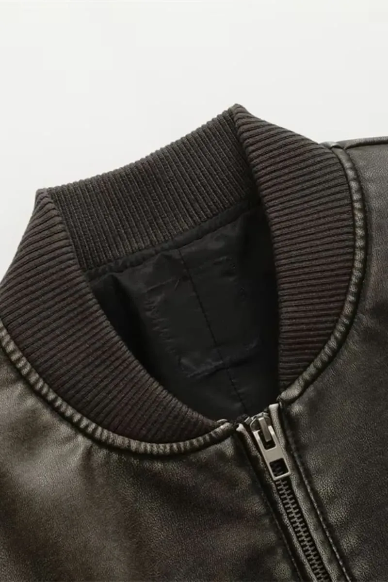 Women's Brown Faux Leather Cropped Jacket