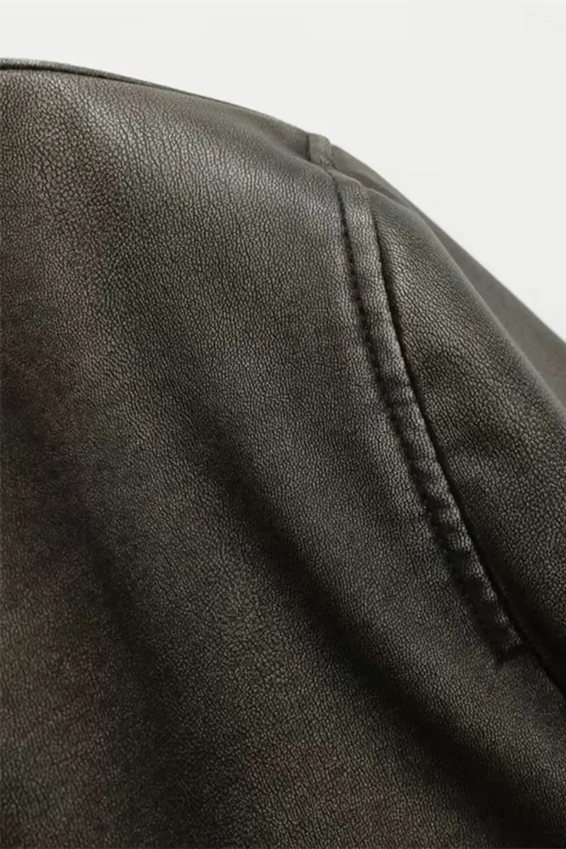 Women's Brown Faux Leather Cropped Jacket