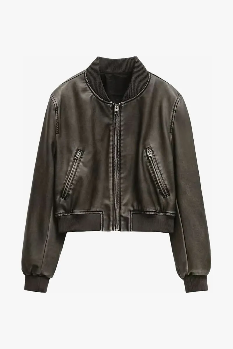 Women's Brown Faux Leather Cropped Jacket