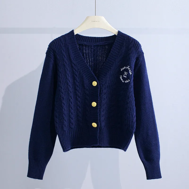Women's Button Up Cardigan Fashion Short Twist Sweater