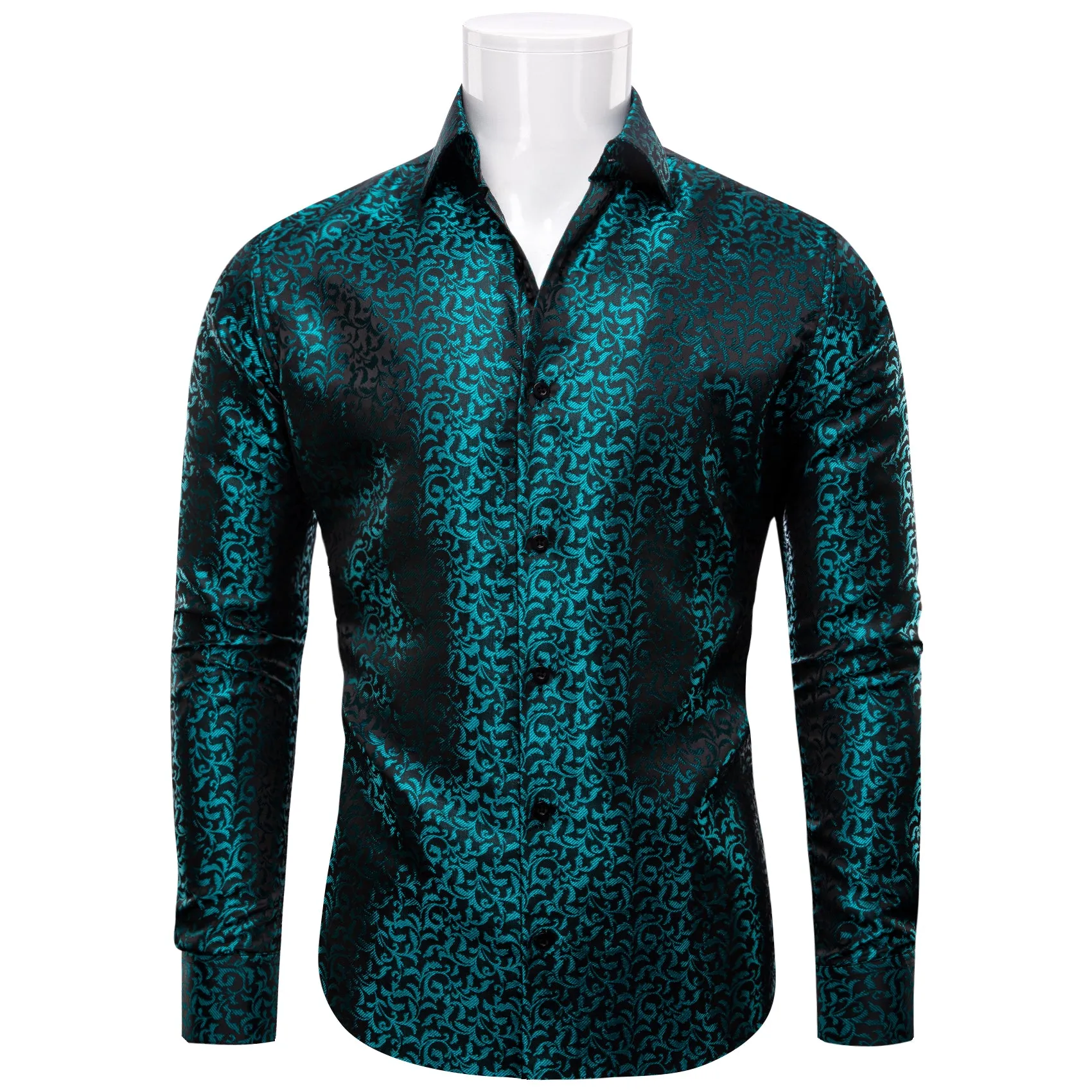 YourTies $19.99 Teal Green Nile Blue Black Floral Leaf Mens Long Sleeve Shirt
