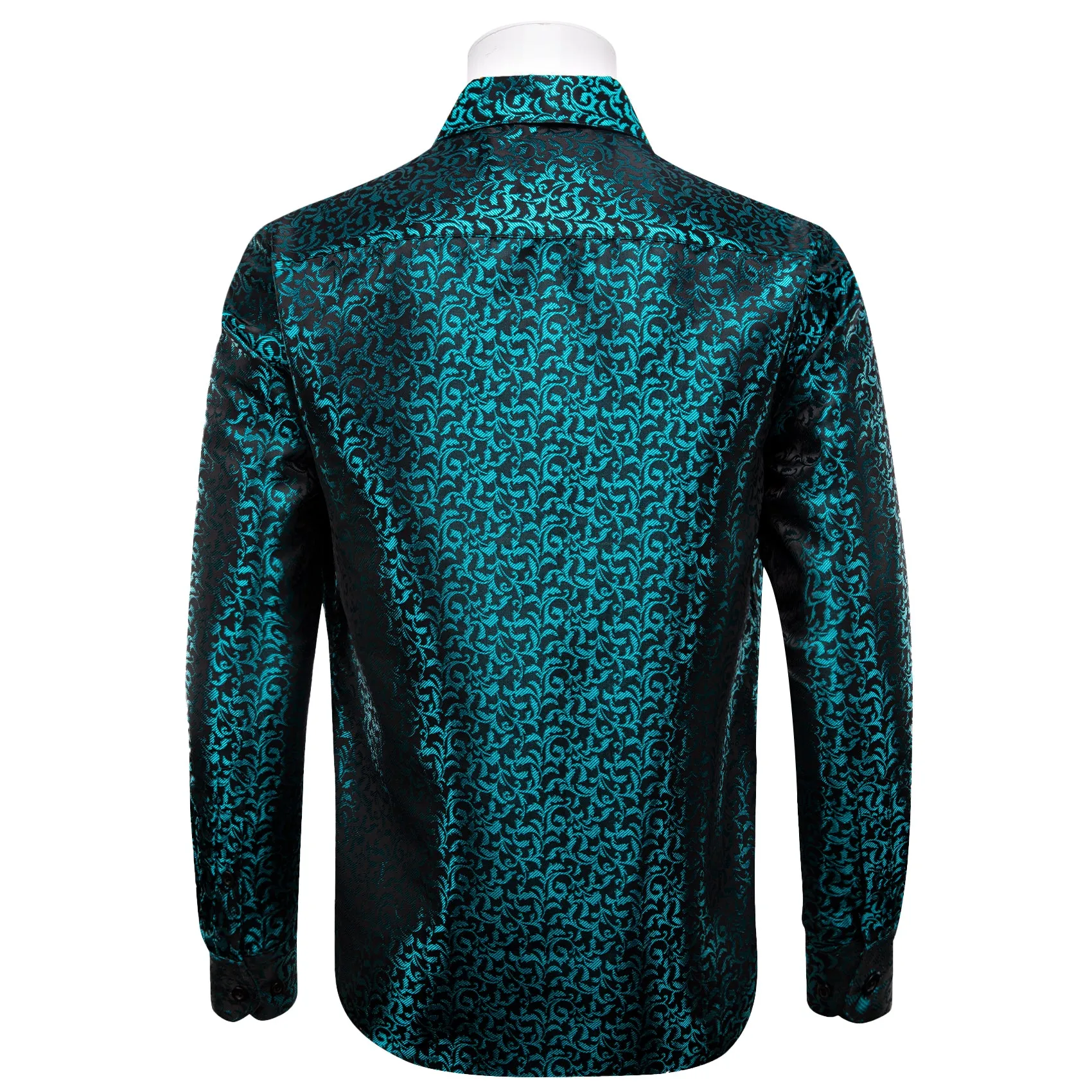 YourTies $19.99 Teal Green Nile Blue Black Floral Leaf Mens Long Sleeve Shirt