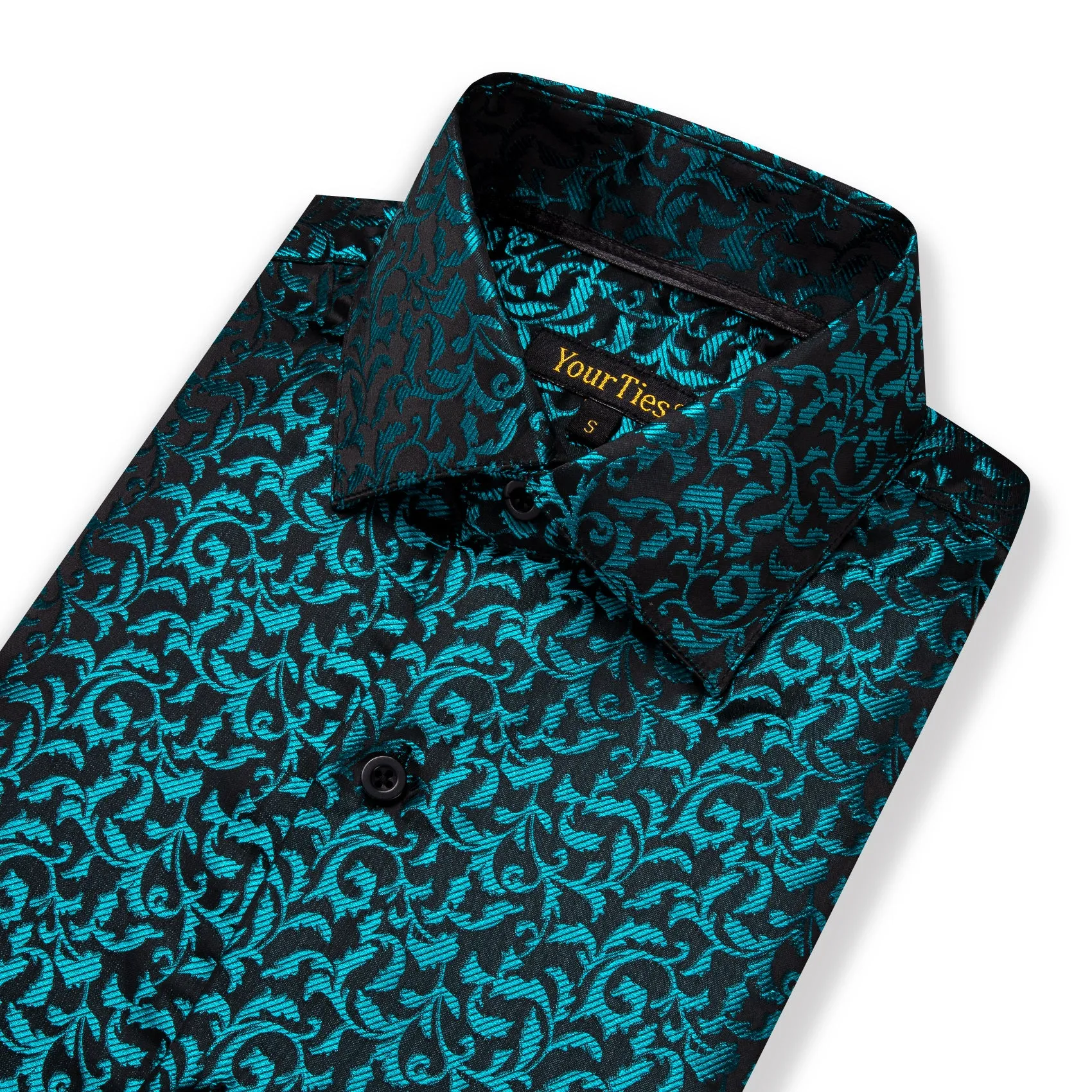 YourTies $19.99 Teal Green Nile Blue Black Floral Leaf Mens Long Sleeve Shirt