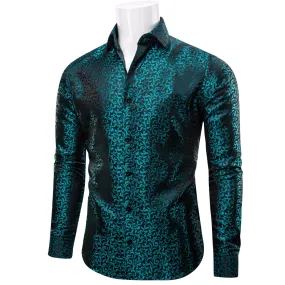 YourTies $19.99 Teal Green Nile Blue Black Floral Leaf Mens Long Sleeve Shirt