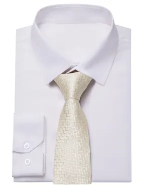 YourTies White Solid Long Sleeve Shirt with Linen White Novelty Silk Tie for Men