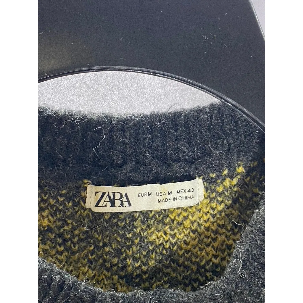 ZARA Men's Black/Yellow Lightning Bolt Jacquard Crewneck Pullover Sweater SZ M