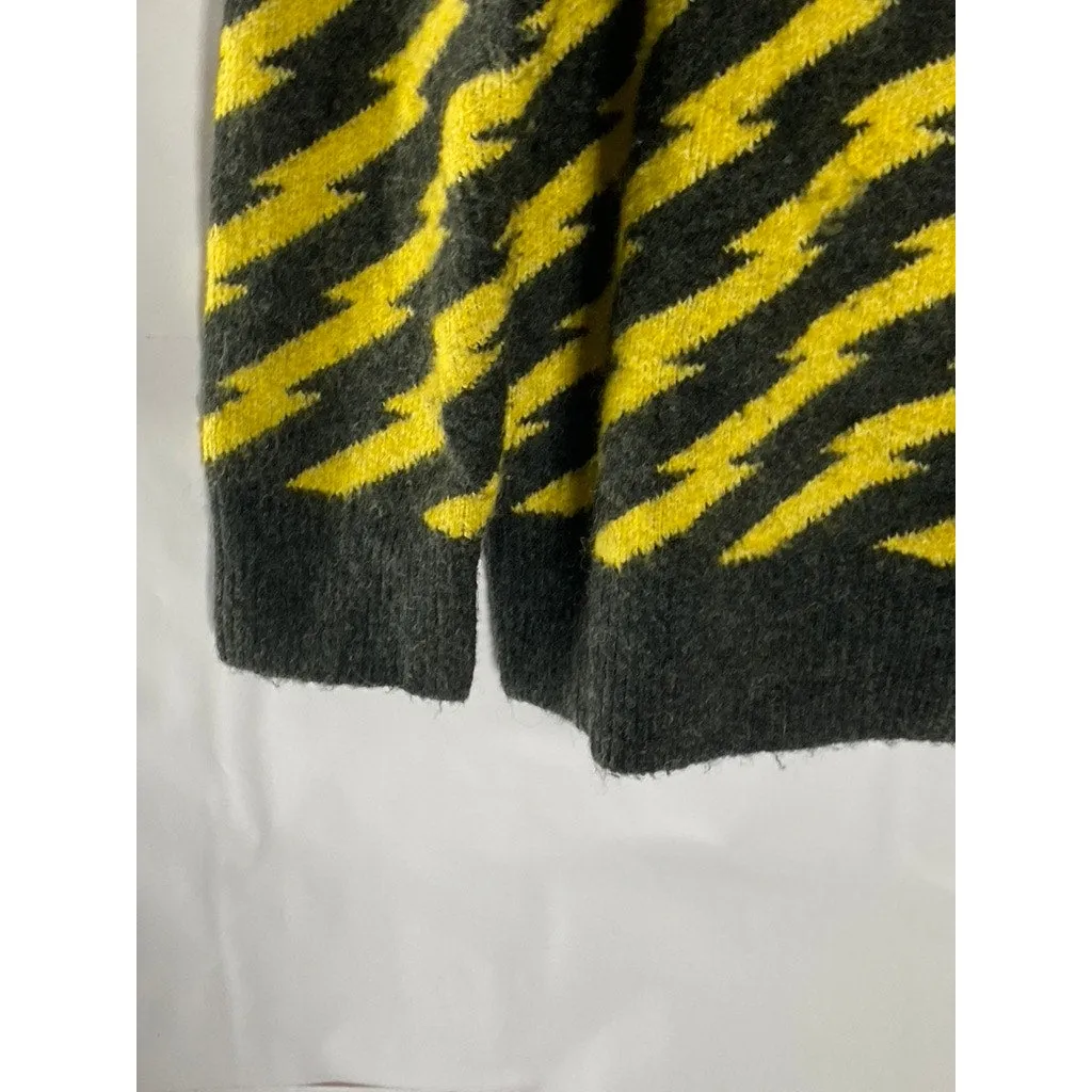 ZARA Men's Black/Yellow Lightning Bolt Jacquard Crewneck Pullover Sweater SZ M
