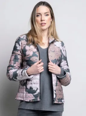 Zip Front Quilted Jacket - Pink Multi