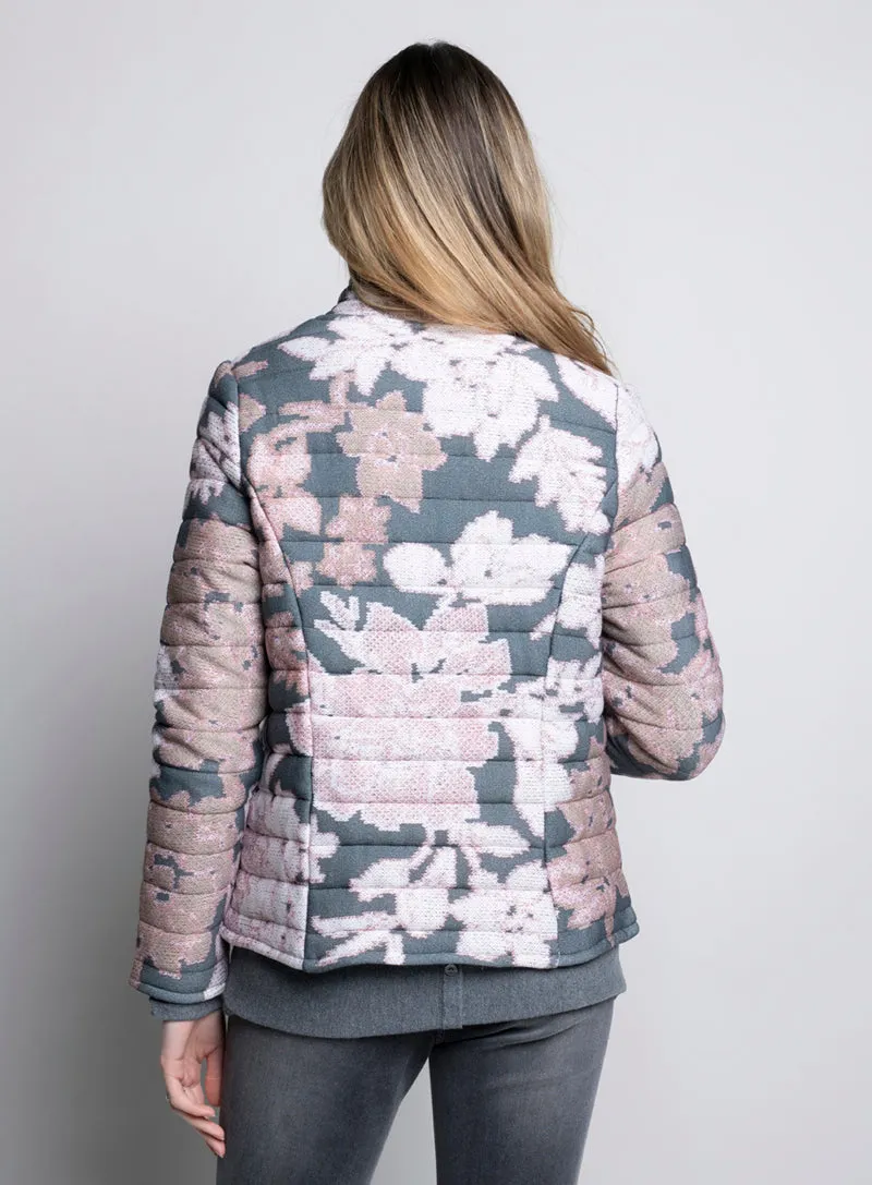 Zip Front Quilted Jacket - Pink Multi