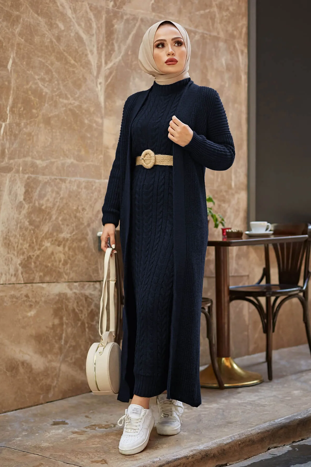 ZRF Women Knit Navy Cardigan Dress Suit - McKinney
