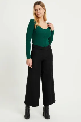 ZRF Women Wide Leg 3 Button Pants - Black - Newton